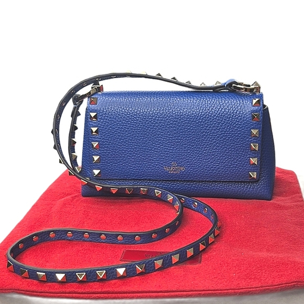 Valentino Garavani Blue Leather Rockstud Crossbody Bag